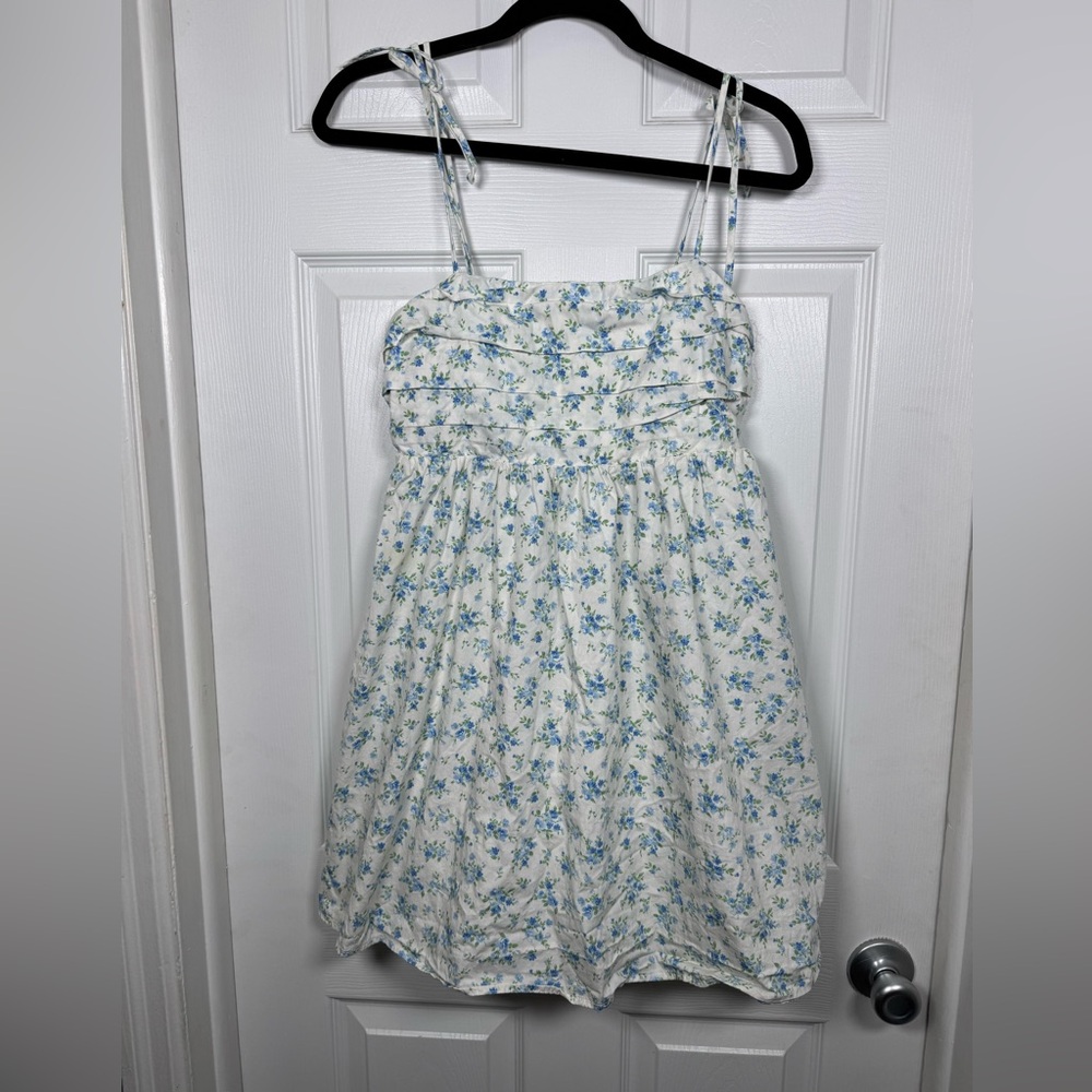 Mi Ami Francesca’s Blue Floral Babydoll Mini Dress Tie Strap M